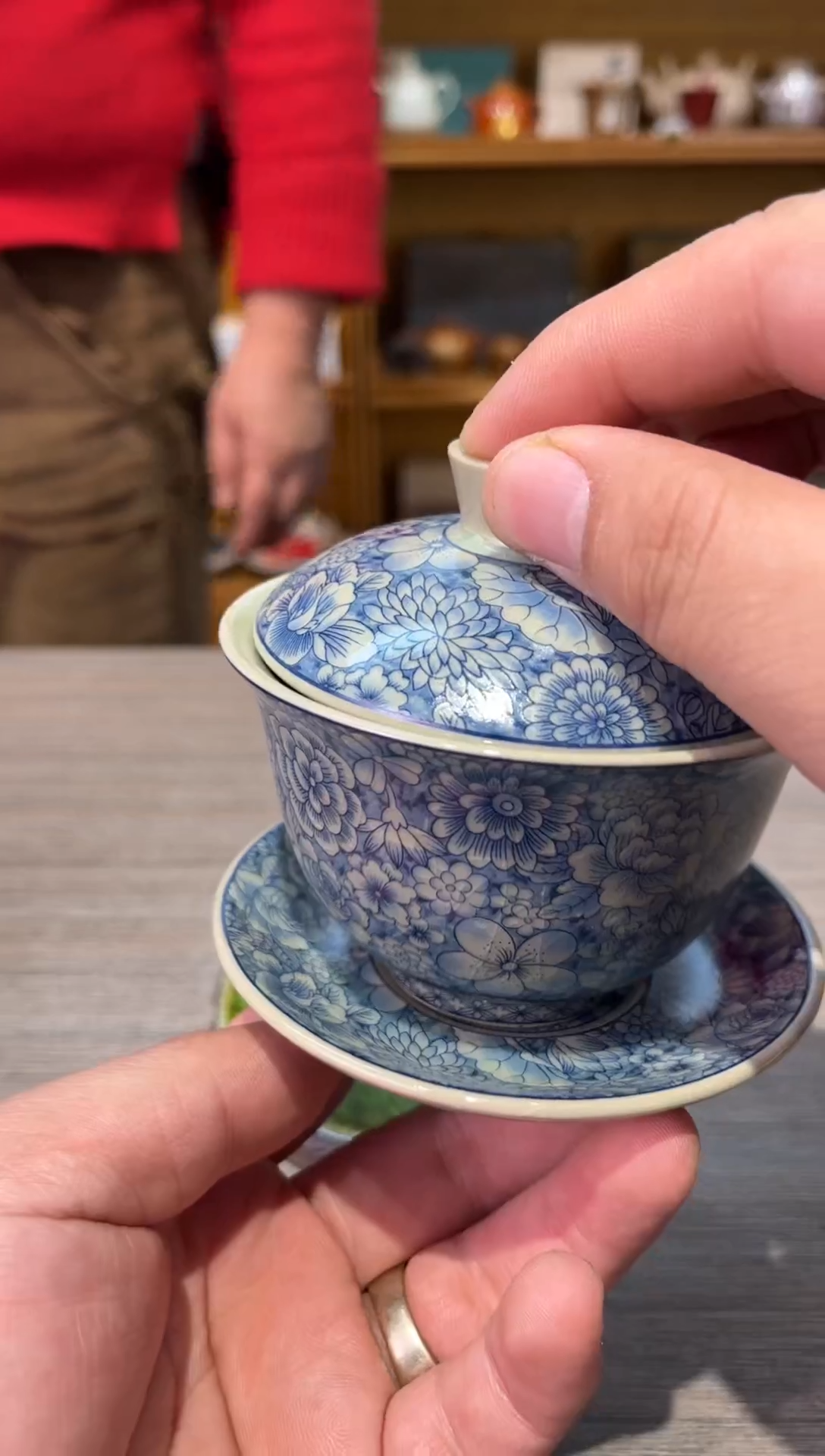 【闪购商品】微瑕岩泥全蓝色万花盖碗茶具