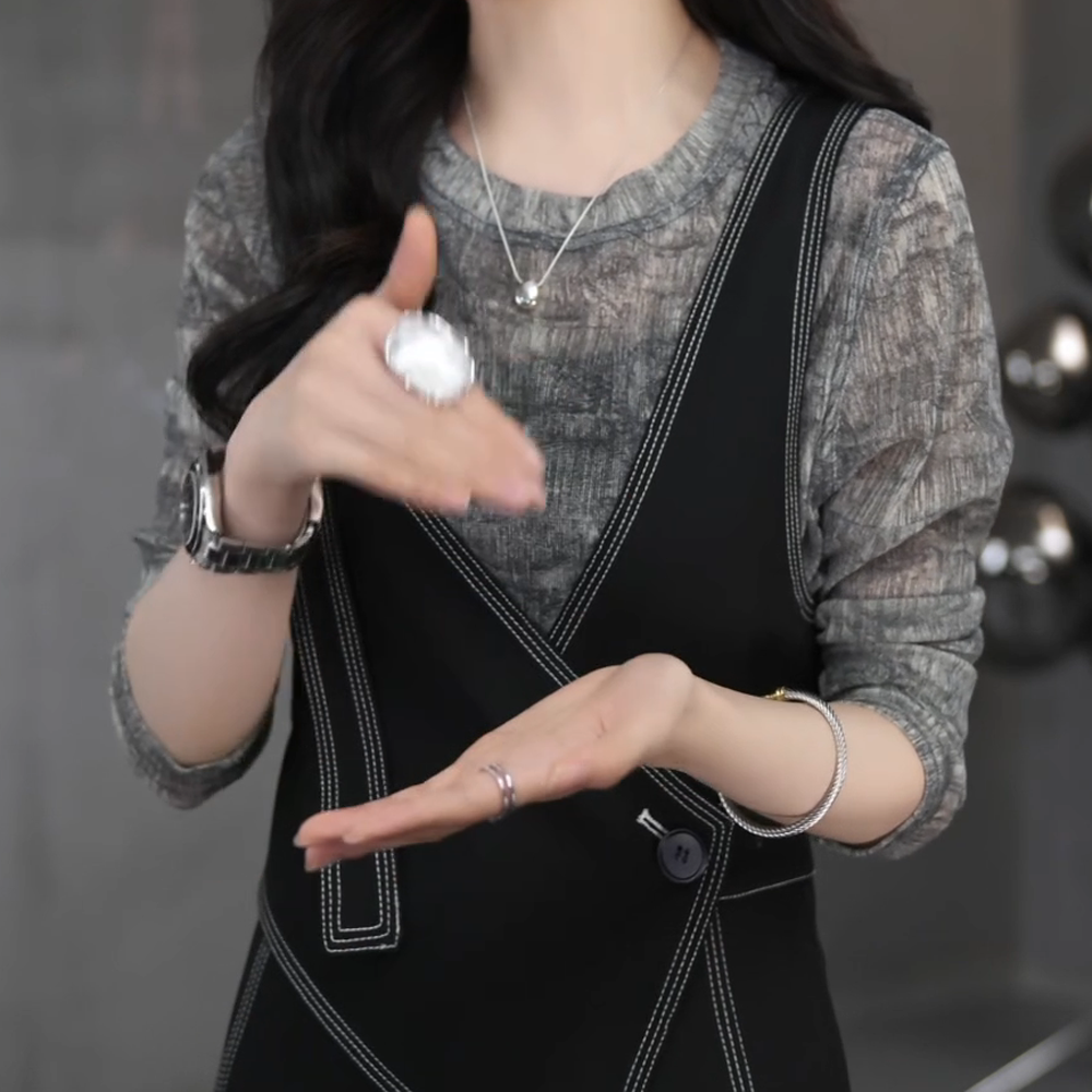 夏季抗皱百搭轻薄T恤女微透慵懒风气质上衣拼接显瘦洋气