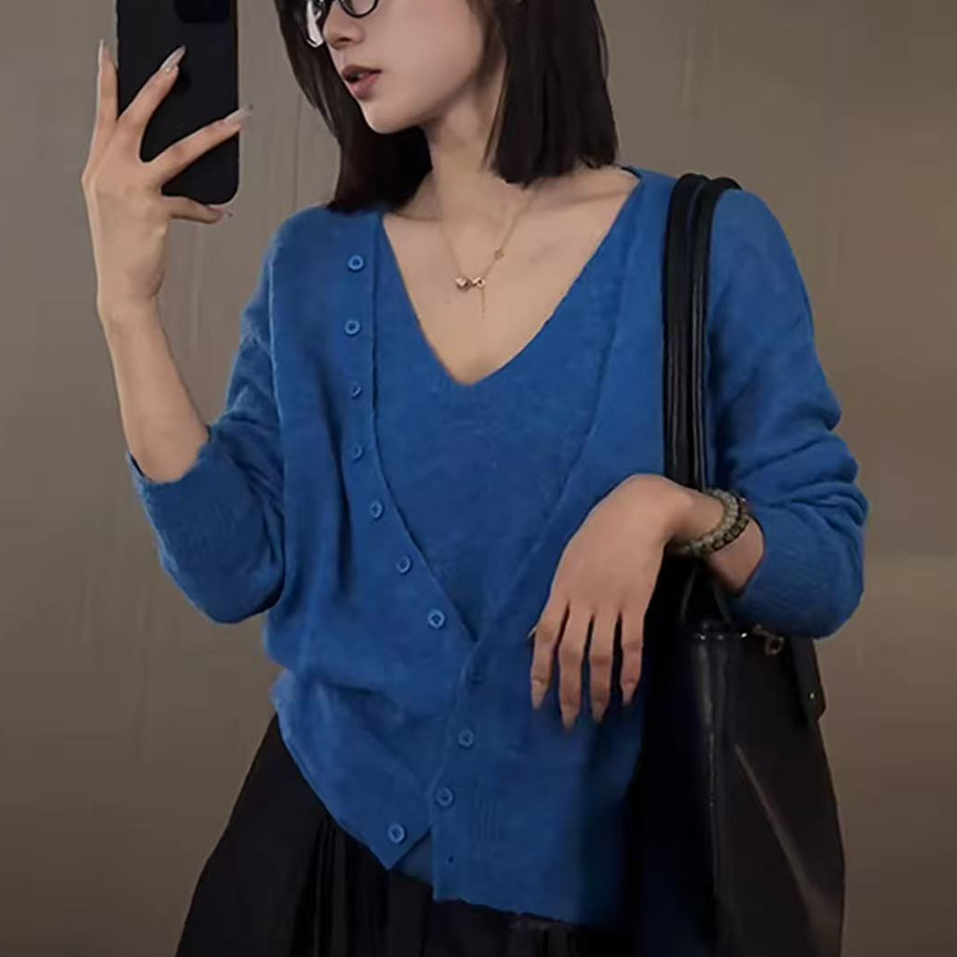 《音束YinShu》设计款排扣假两件女毛衣针织衫秋冬新款