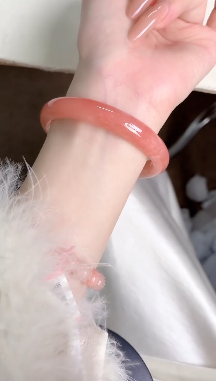 未镶嵌手镯石英质玉桃花154-圈口58.3