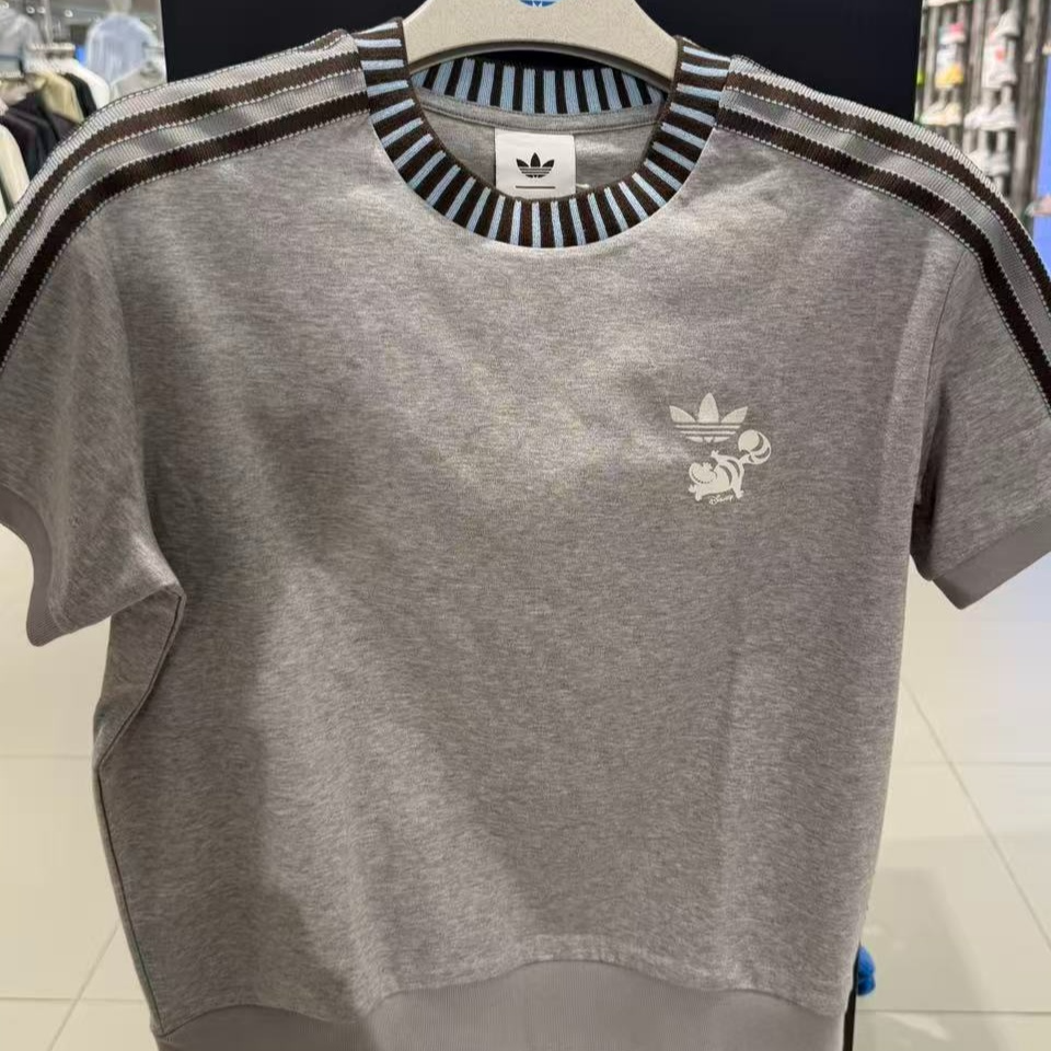 adidas三叶草 迪士尼柴郡猫联名情侣款百搭运动短袖T恤 KY8316