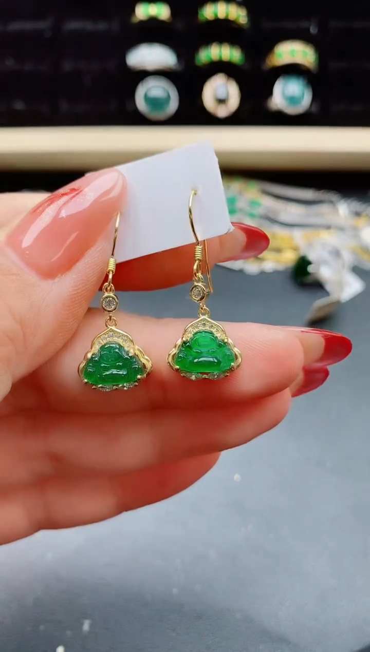 【闪购商品】翡翠耳饰银S925镶嵌585050