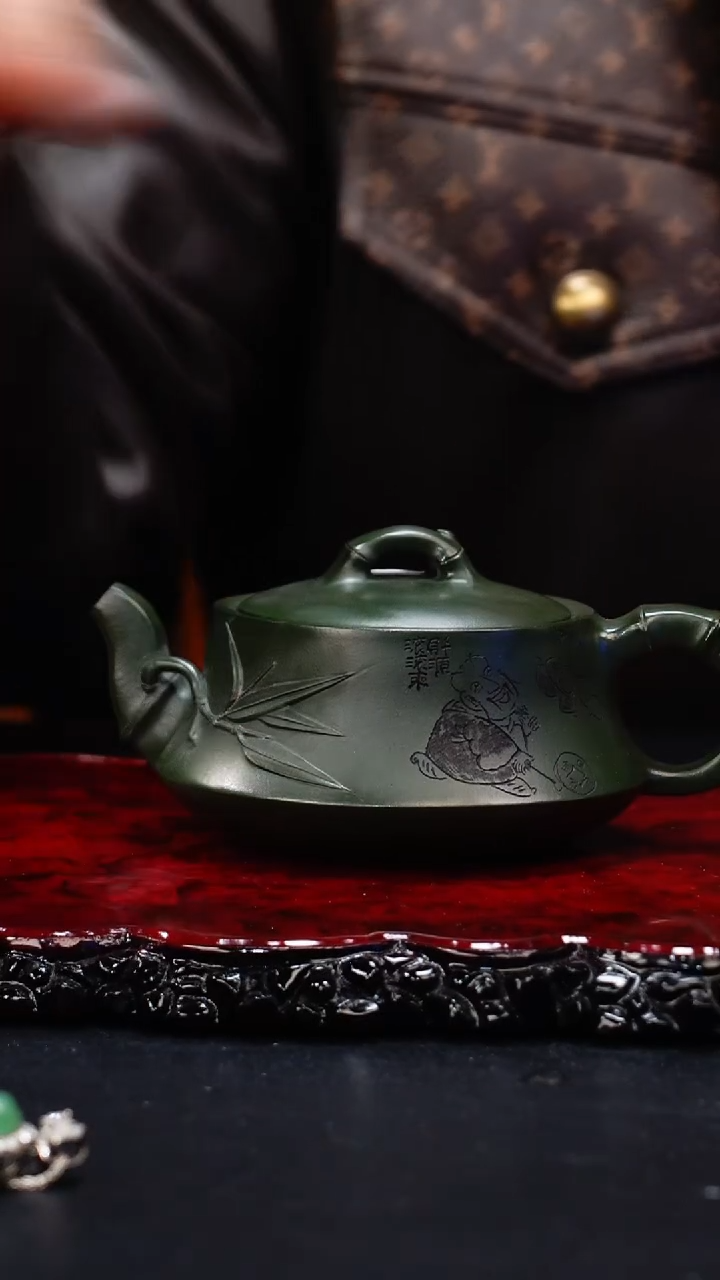 【闪购商品】紫砂茶壶46 扁 竹,QYJ,可心绿泥