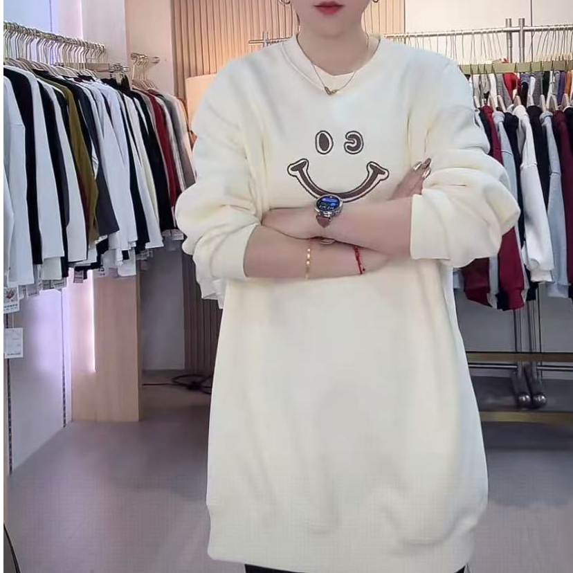 A008-4-BQ杏色笑脸长款卫衣（80-135）