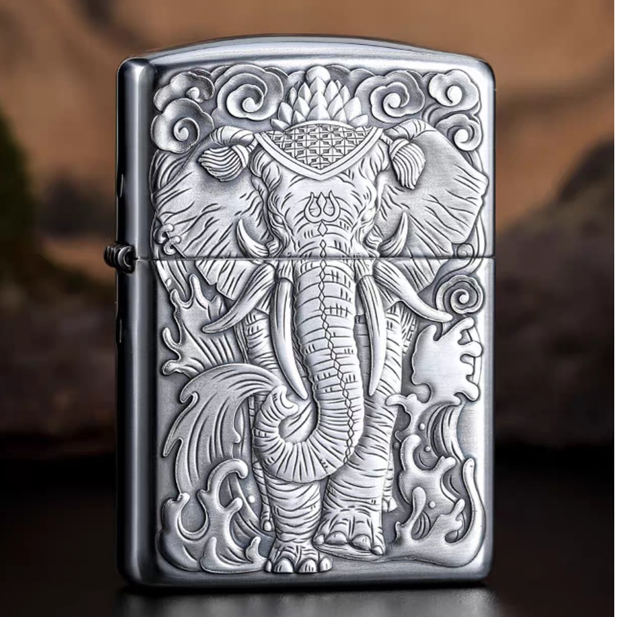 【老李鉴定】ZIPPO打火机s925纯银盔甲鬼王六牙神象高端防风复DYJ1