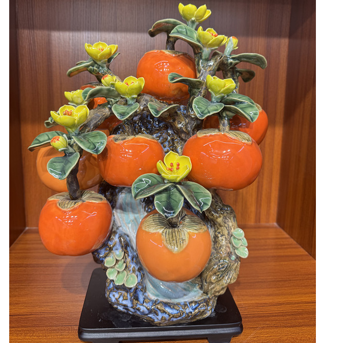 石湾陶瓷事事如意柿子树摆件家居送礼玄关柜博古架展示柜高档精美