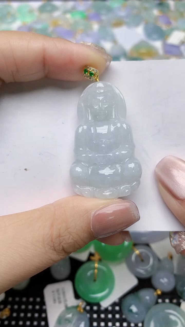 翡翠18K金镶嵌颈饰天然缅甸A货翡翠