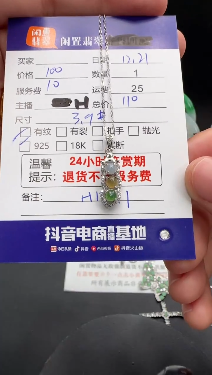 吊坠(赠链)银S925镶嵌翡翠翡翠项链