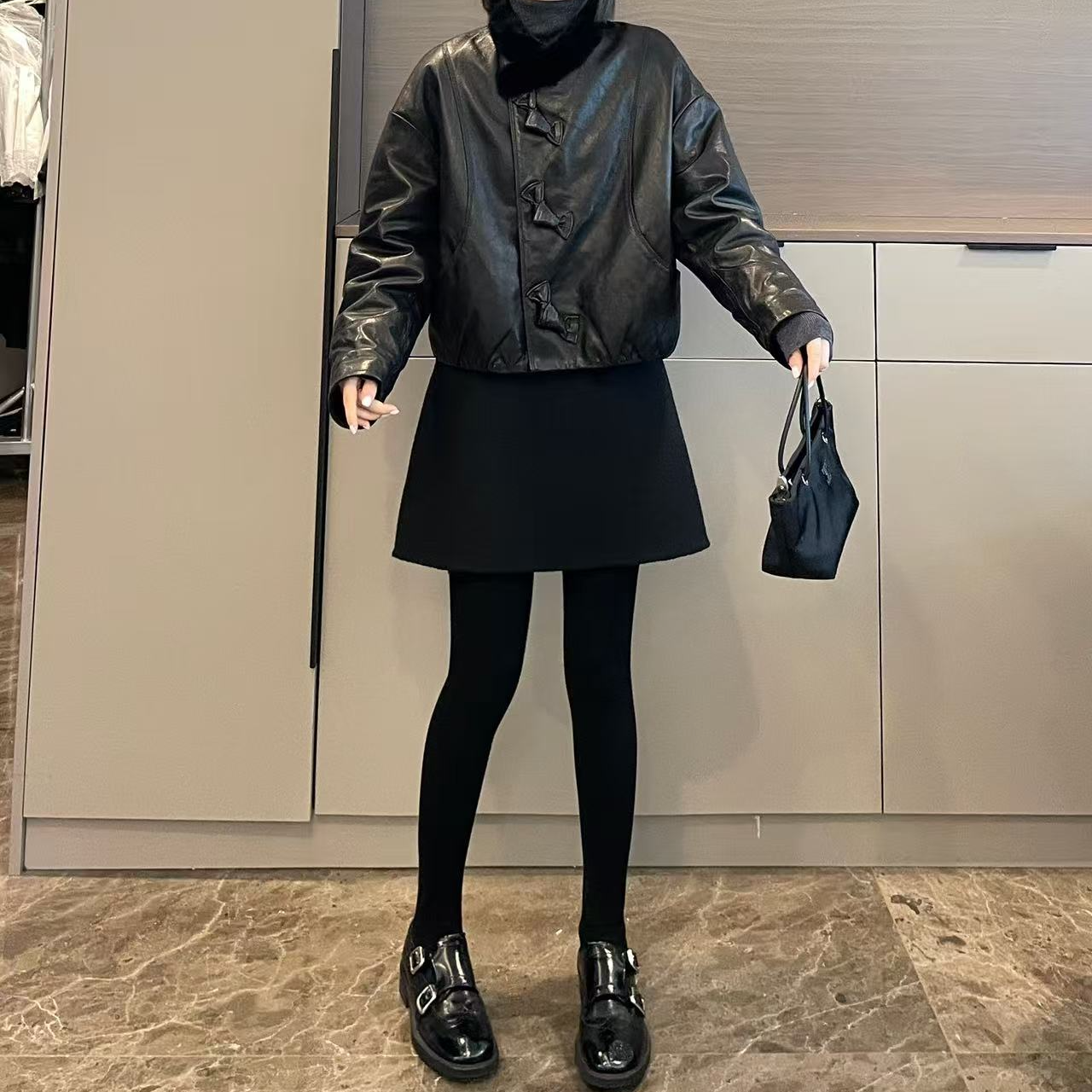 米可/MK-3372ZJ【蝴蝶结立体皮衣内胆羽绒】时尚冬季新款羽绒服