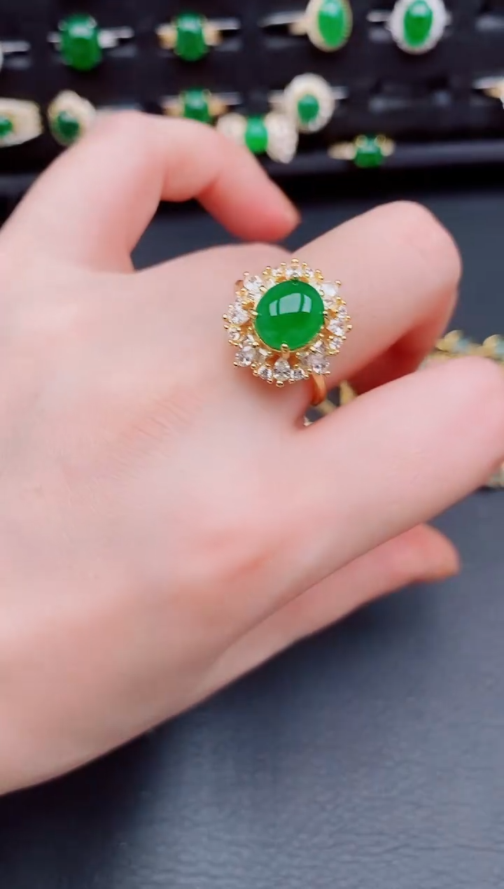 【闪购商品】翡翠戒指银S925镶嵌天然a货翡翠139