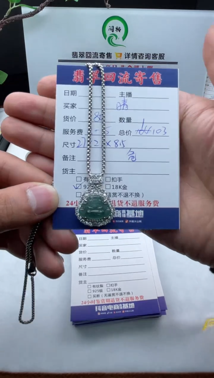 【闪购商品】翡翠吊坠(赠链)银S925镶嵌挂件