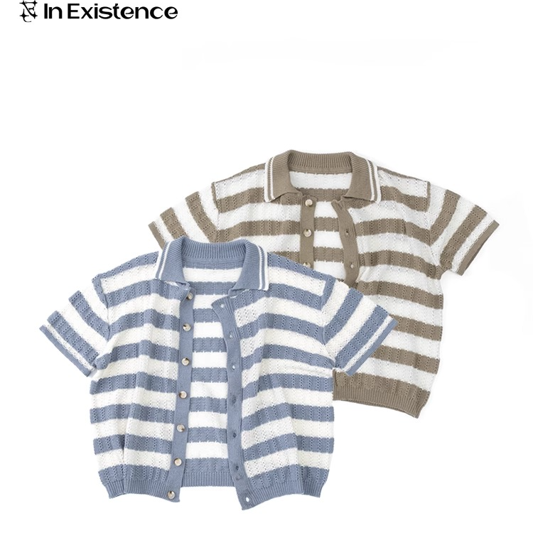 IN EXISTENCE存世25SS 镂空针织提花撞色海岛短袖衬衫