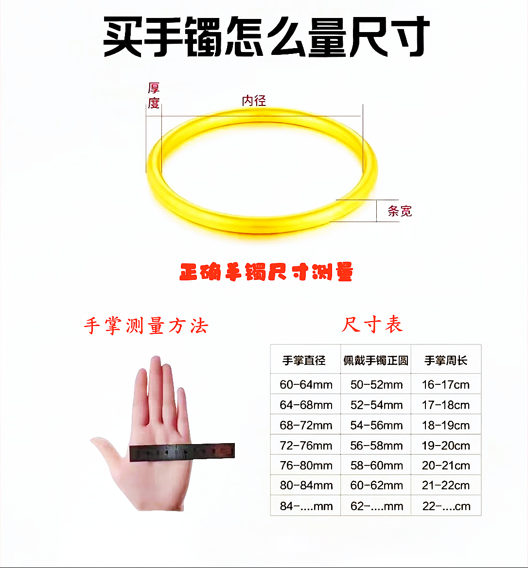 手镯圈口 测量尺码方法--勿拍！