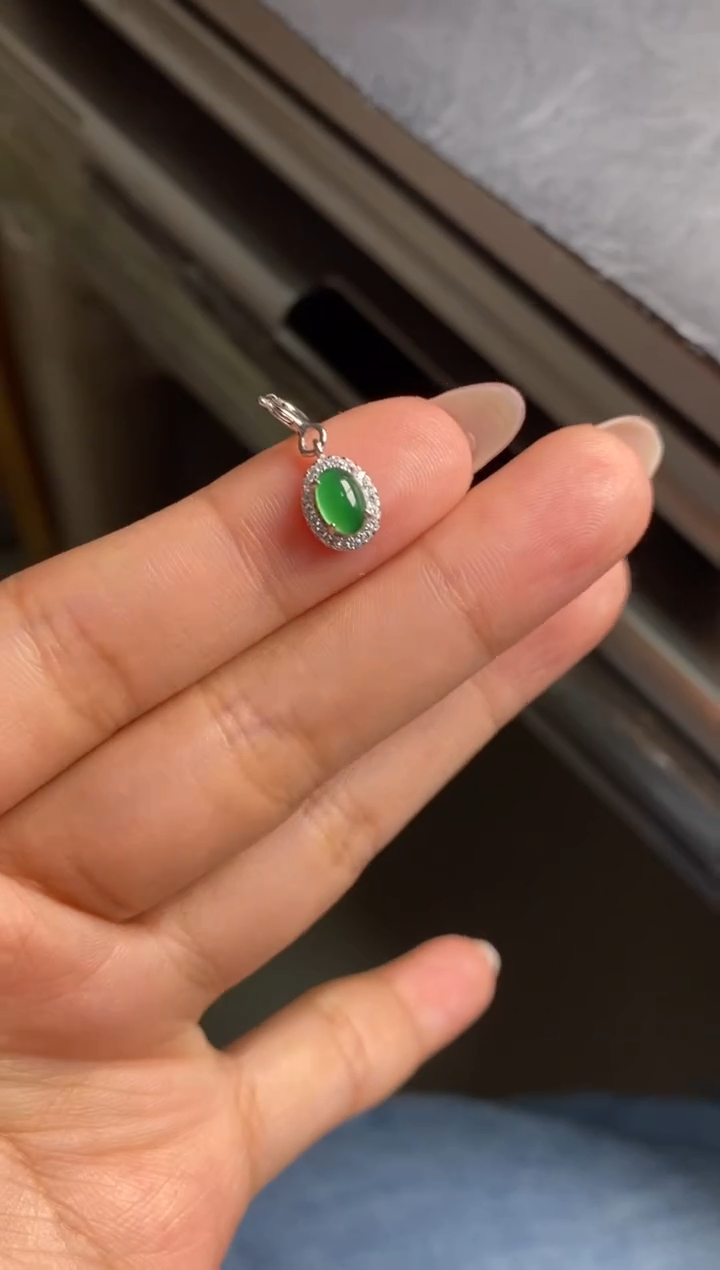 银S925镶嵌戒指翡翠天然A货翡翠