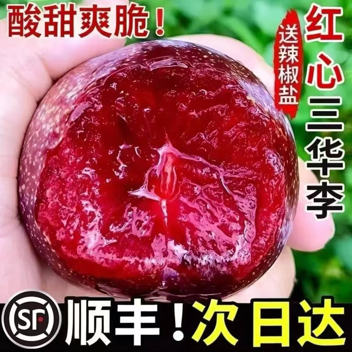 （顺丰次日达）广东红心三华李红心李子新鲜水果现摘现发酸脆嫩水果净重5斤特大果同城送广东省
