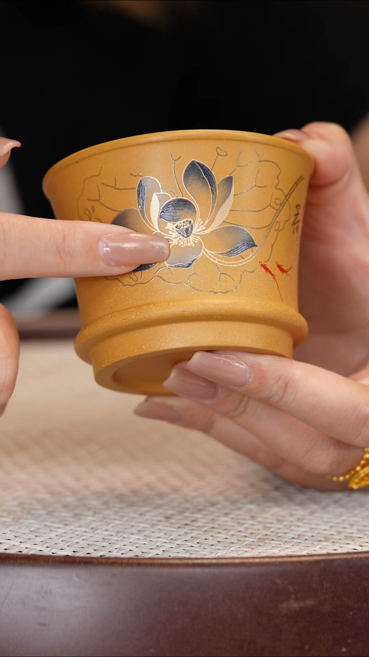 紫砂黄金朱泥荷花主人杯