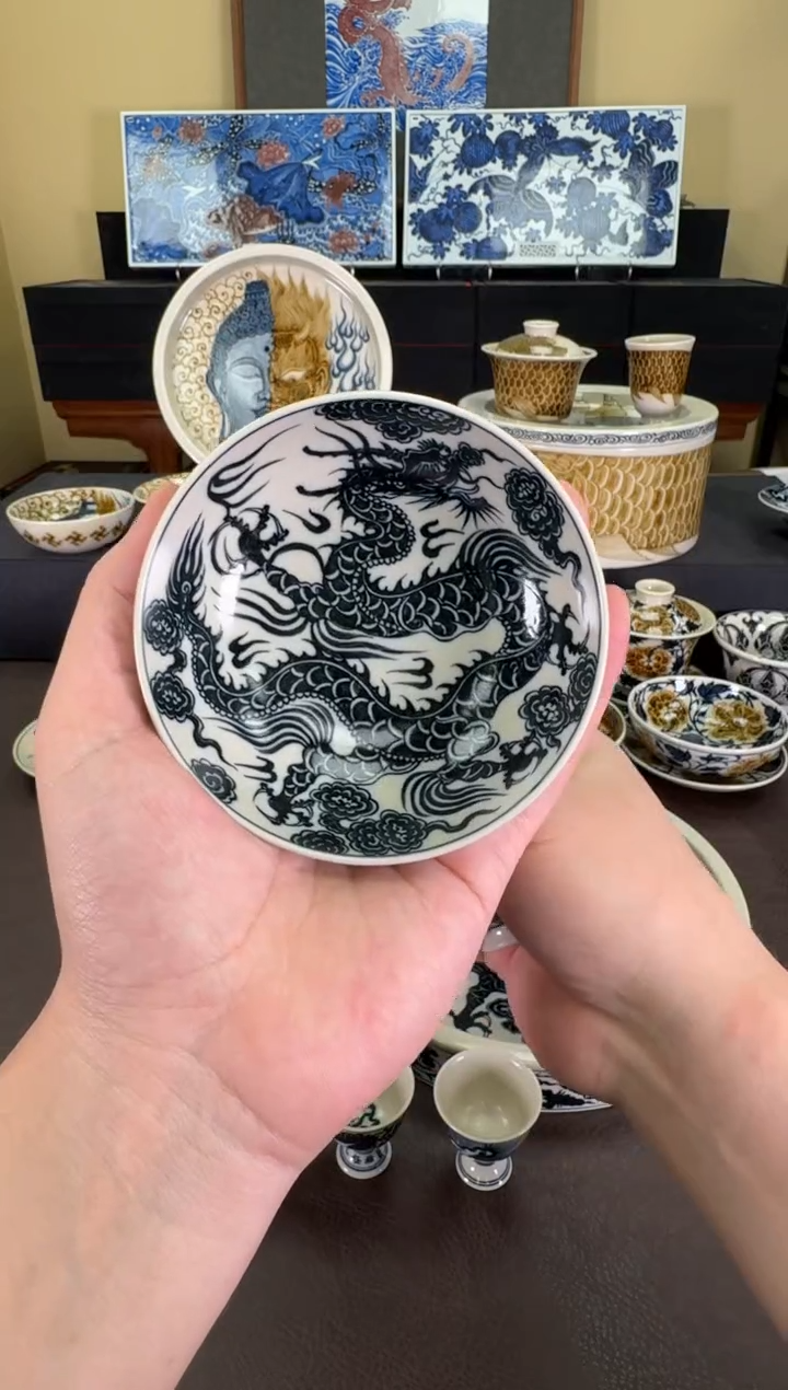 【闪购商品】二号釉1351龙纹普洱杯