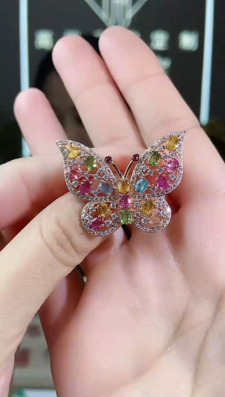 【闪购商品】碧玺胸针银S925镶嵌胸针