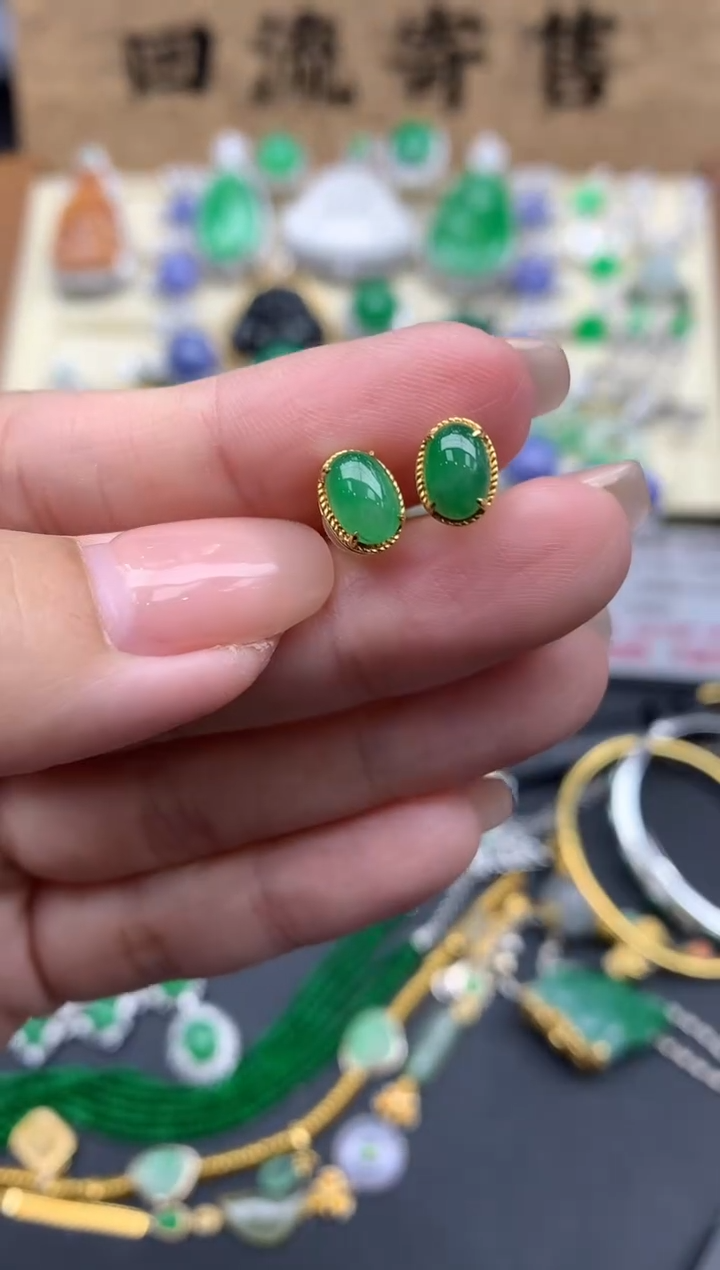 【闪购商品】翡翠耳饰18K金镶嵌377-中国好珍宝