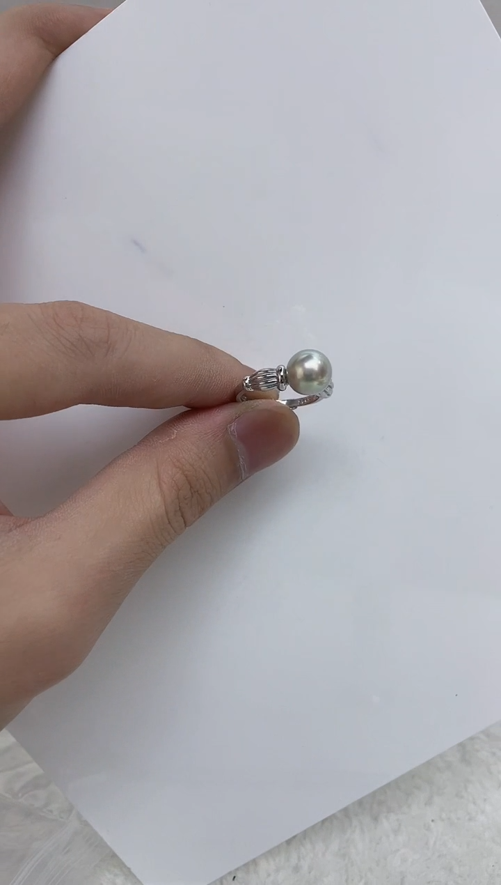 银S925镶嵌戒指海水珍珠  