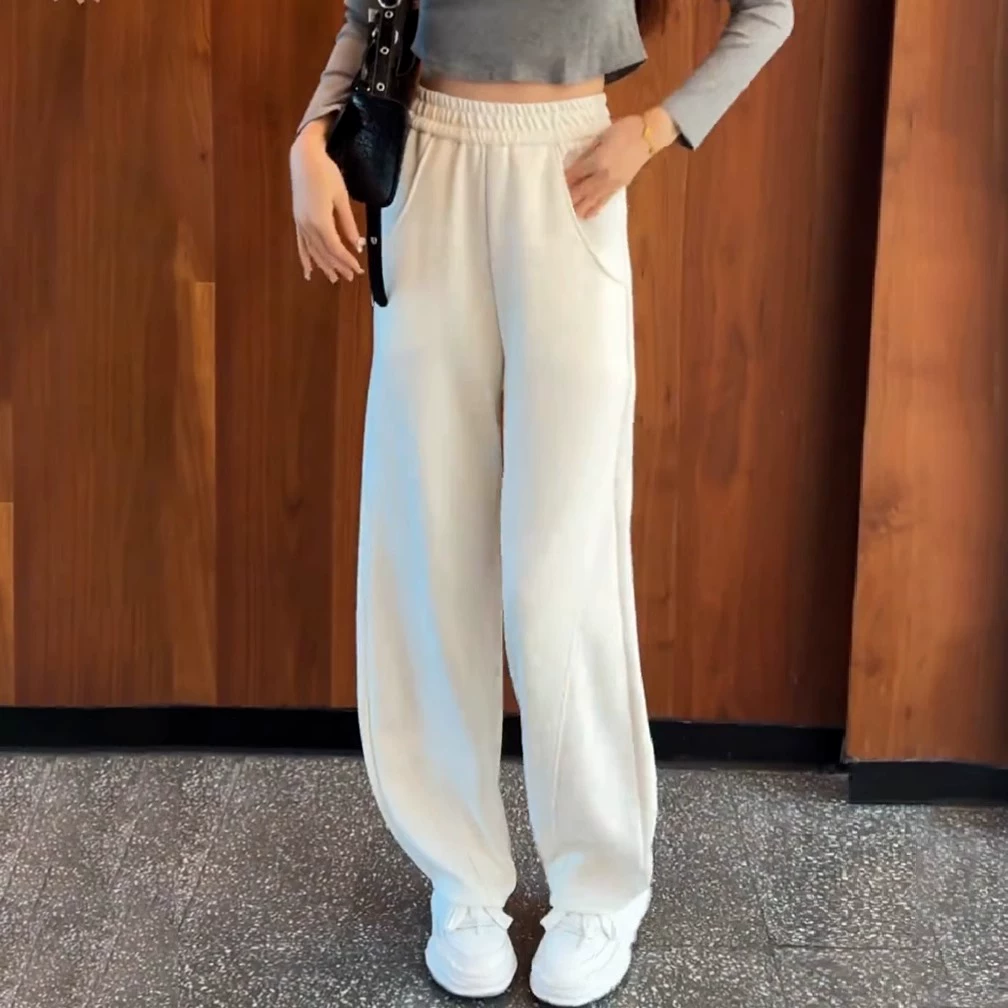 法式阔腿裤女秋冬加厚慵懒风垂感休闲直筒裤