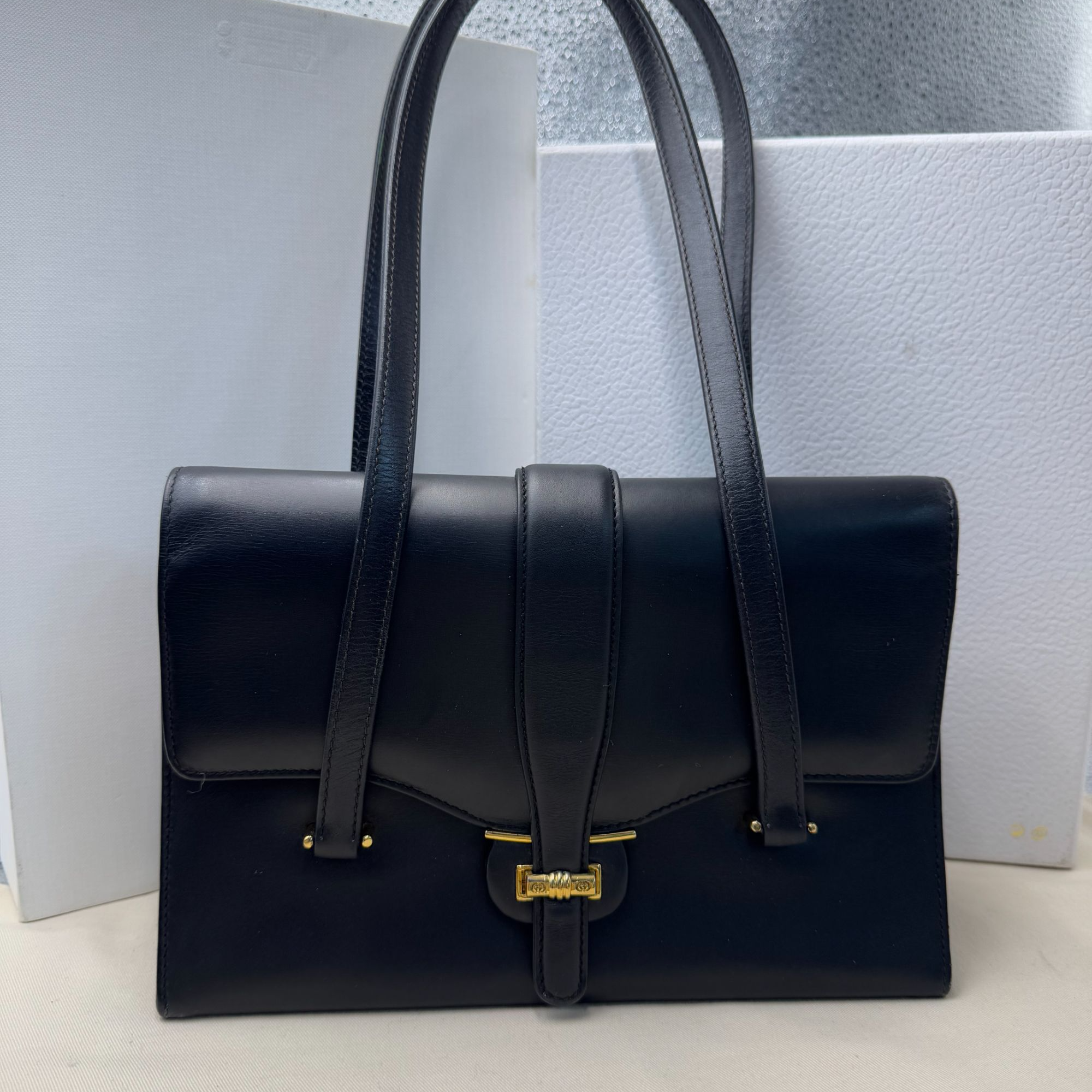 95新 GUCCI/古驰 黑色全皮单肩包