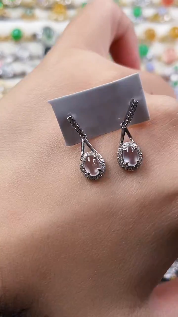 银S925镶嵌翡翠耳饰193