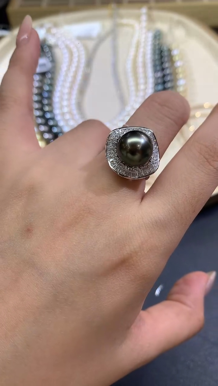 银S925镶嵌戒指海水珍珠A507|599