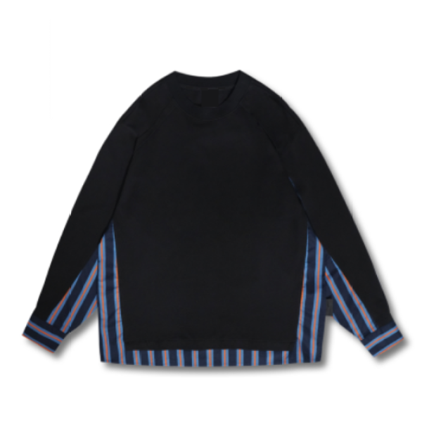 秋季长袖新款百搭圆领拼接宽松卫衣极简风