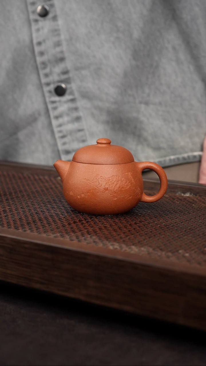 【闪购商品】紫砂茶壶五彩泥刻绘文旦