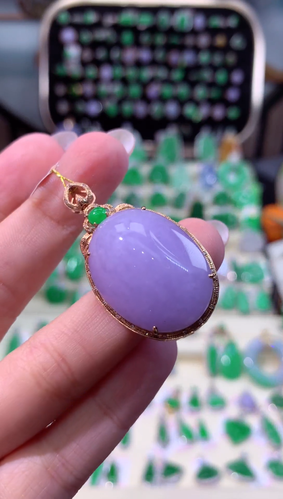 【闪购商品】翡翠颈饰18K金镶嵌缅甸天然A货翡翠