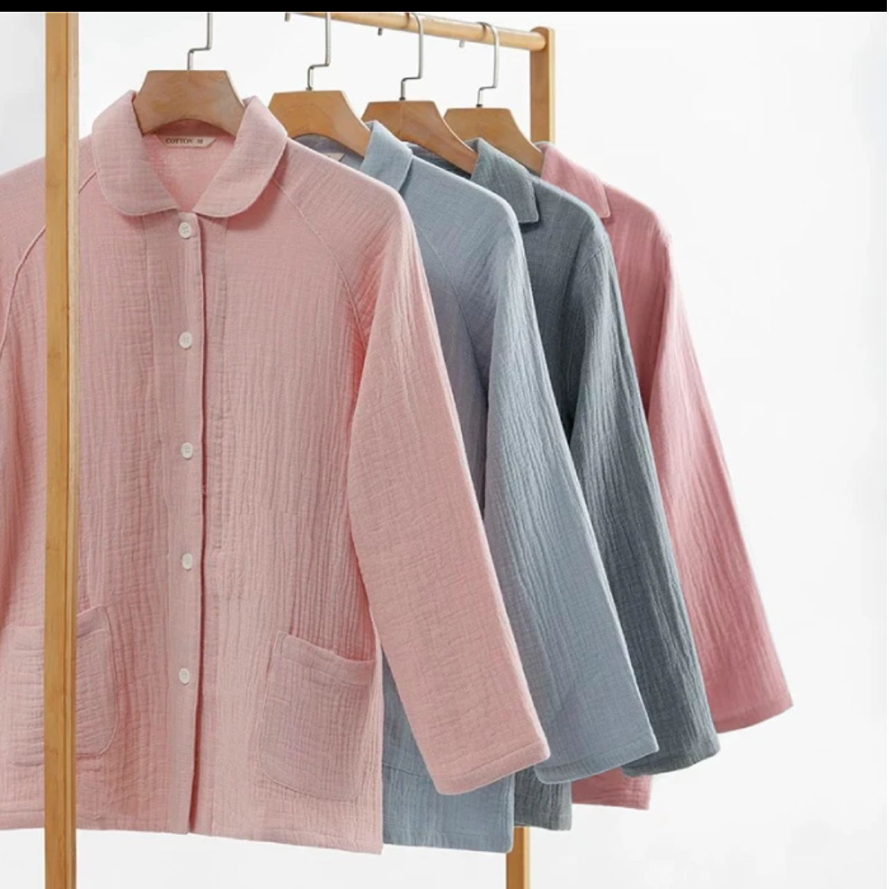 【100%棉四层纱布家居服】男女款睡衣长袖春秋冬情侣宽松休闲纯棉