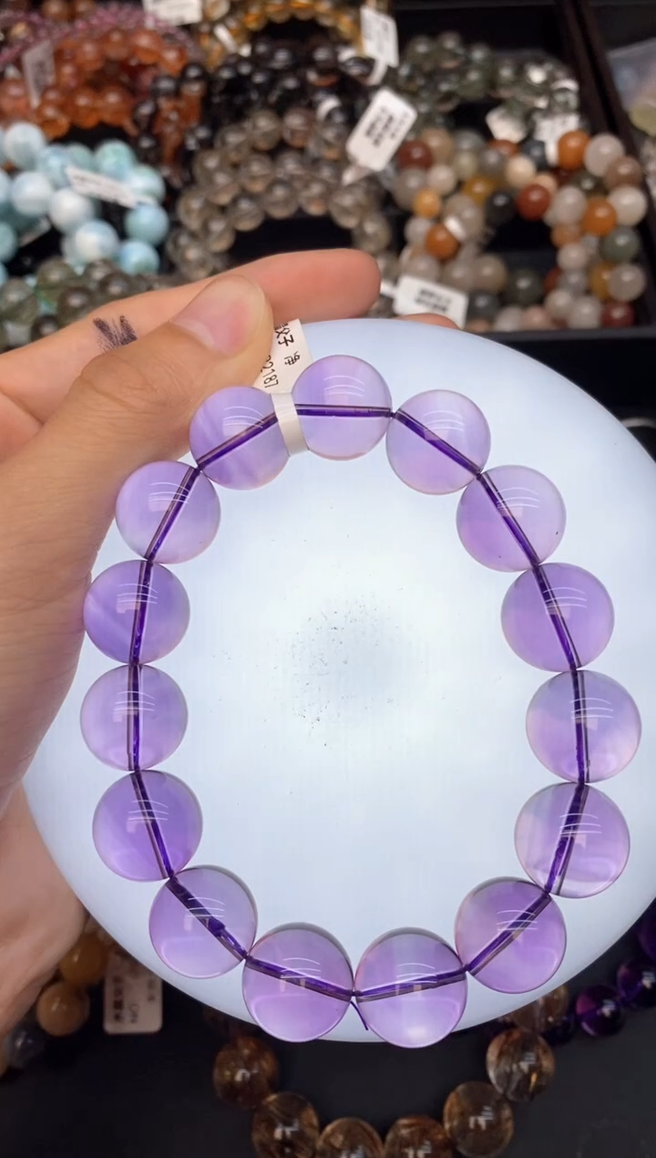 水晶手串未镶嵌3紫水晶15mm