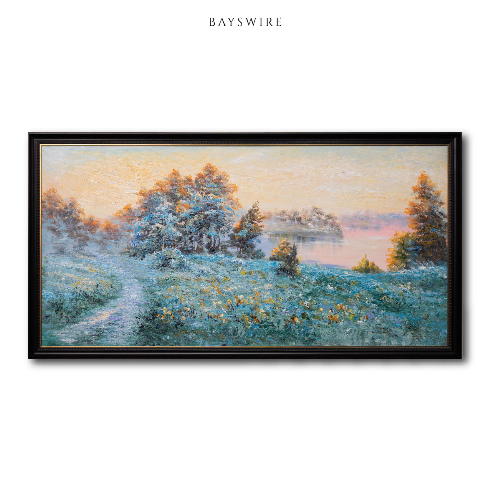 湾屿原创手绘品质油画《湖畔小路》