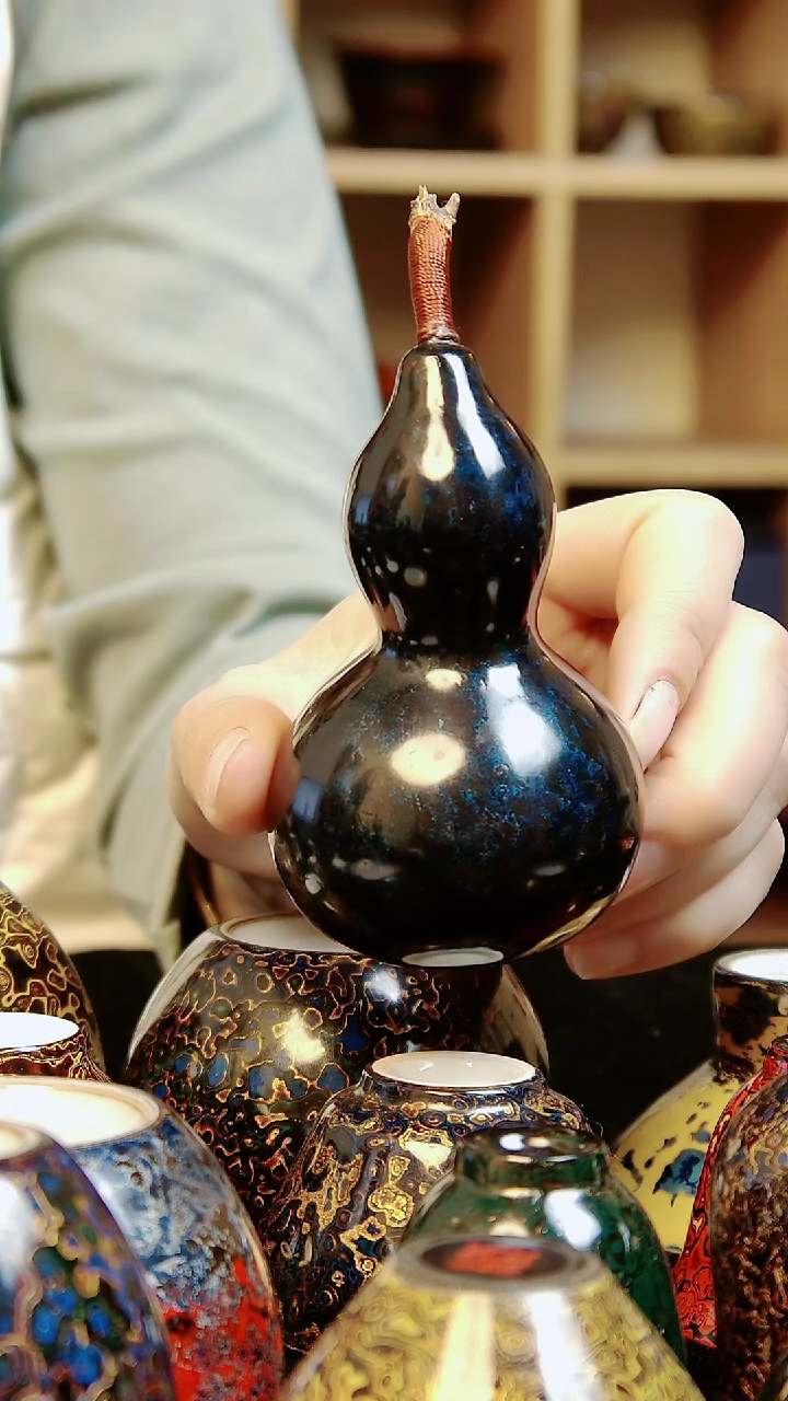【闪购商品】大漆蓝色赤宝砂工艺葫芦挂件摆件
