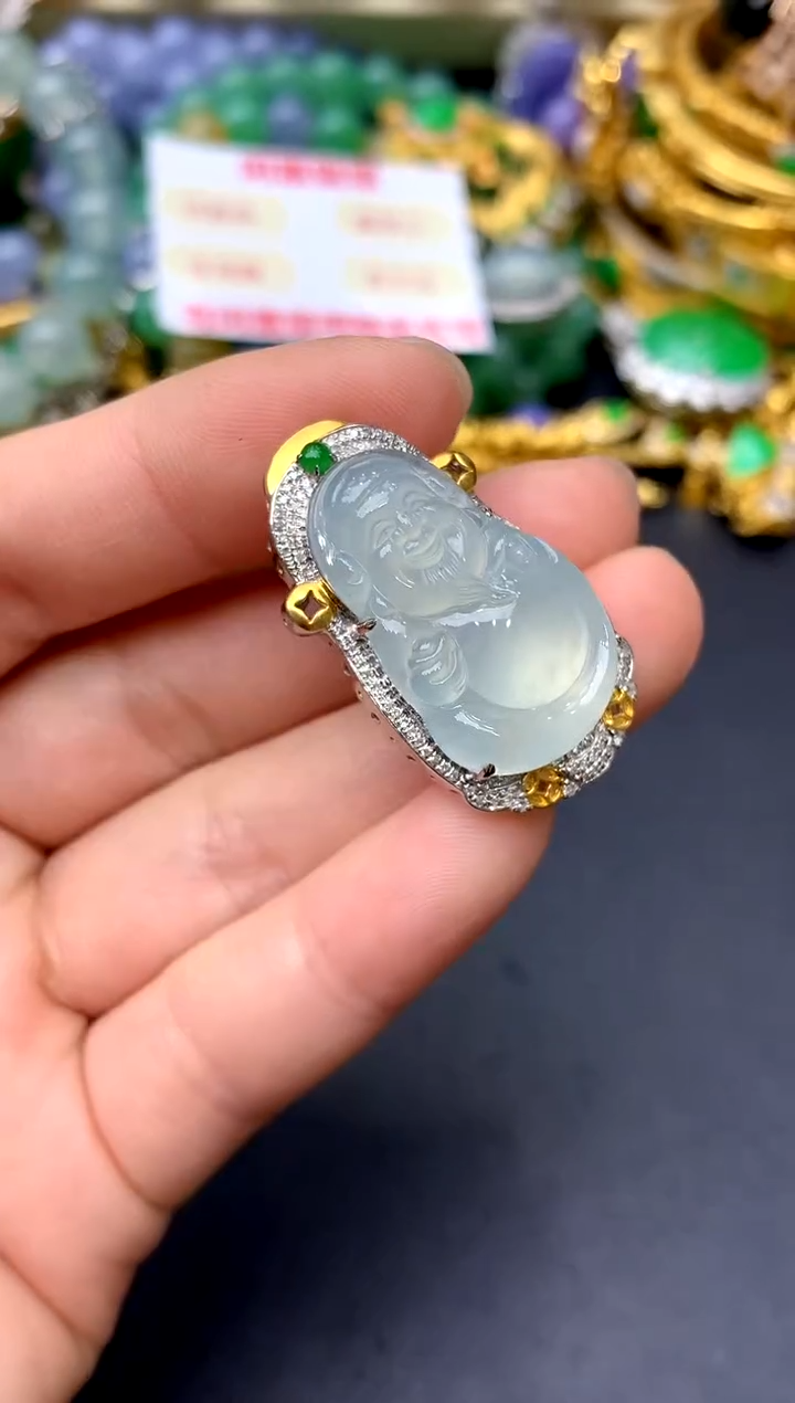 颈饰18K金镶嵌翡翠496-中国好珍宝