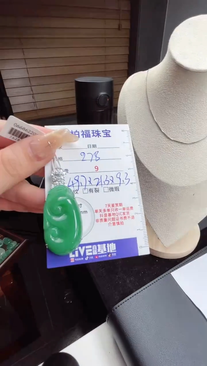 吊坠(赠链)银S925镶嵌石英质玉（非洲翠）30.700如意