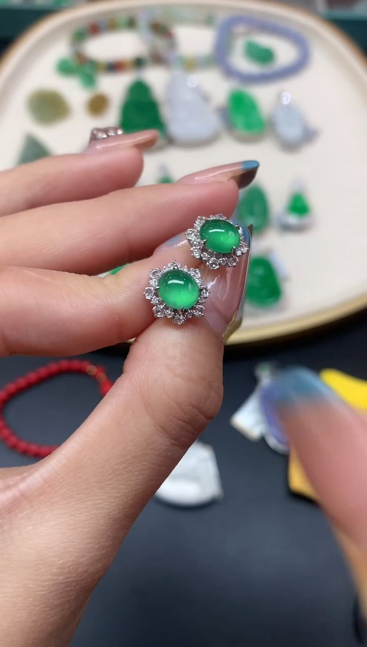 【闪购商品】翡翠耳饰18K金镶嵌耳饰A71|9800