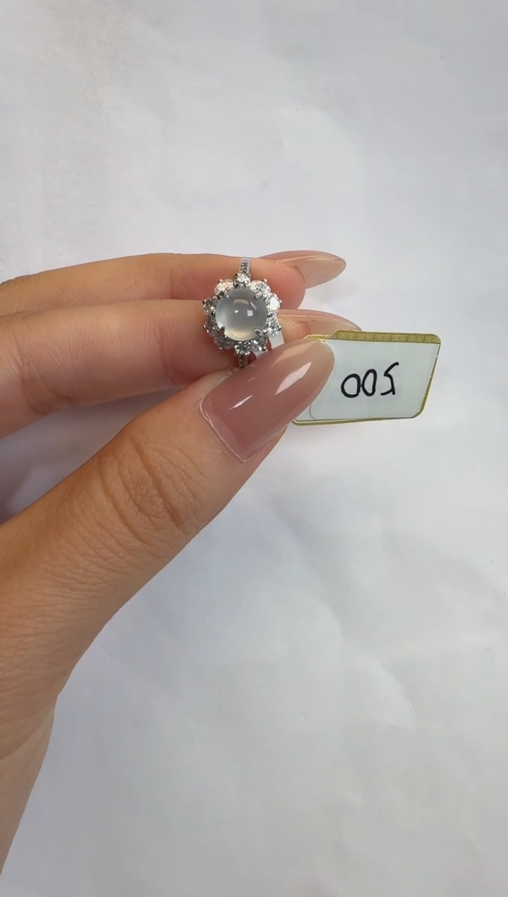 银S925镶嵌戒指翡翠通体925银镶缅甸A货翡翠戒指211