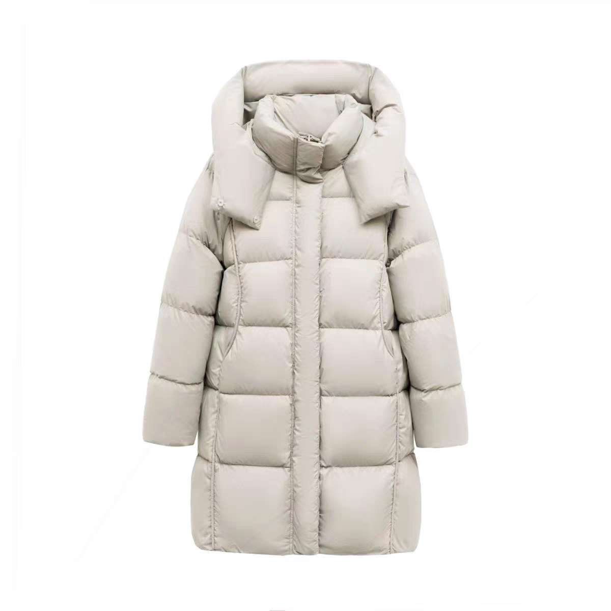 2025年新款泡芙加厚羽绒服时尚保暖休闲连帽冬季中长款白鸭绒外套