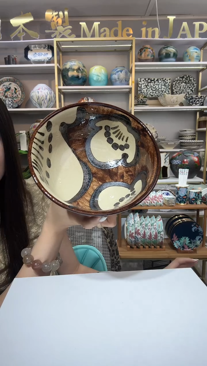 陶瓷17厘米濑户烧面碗一只棕色