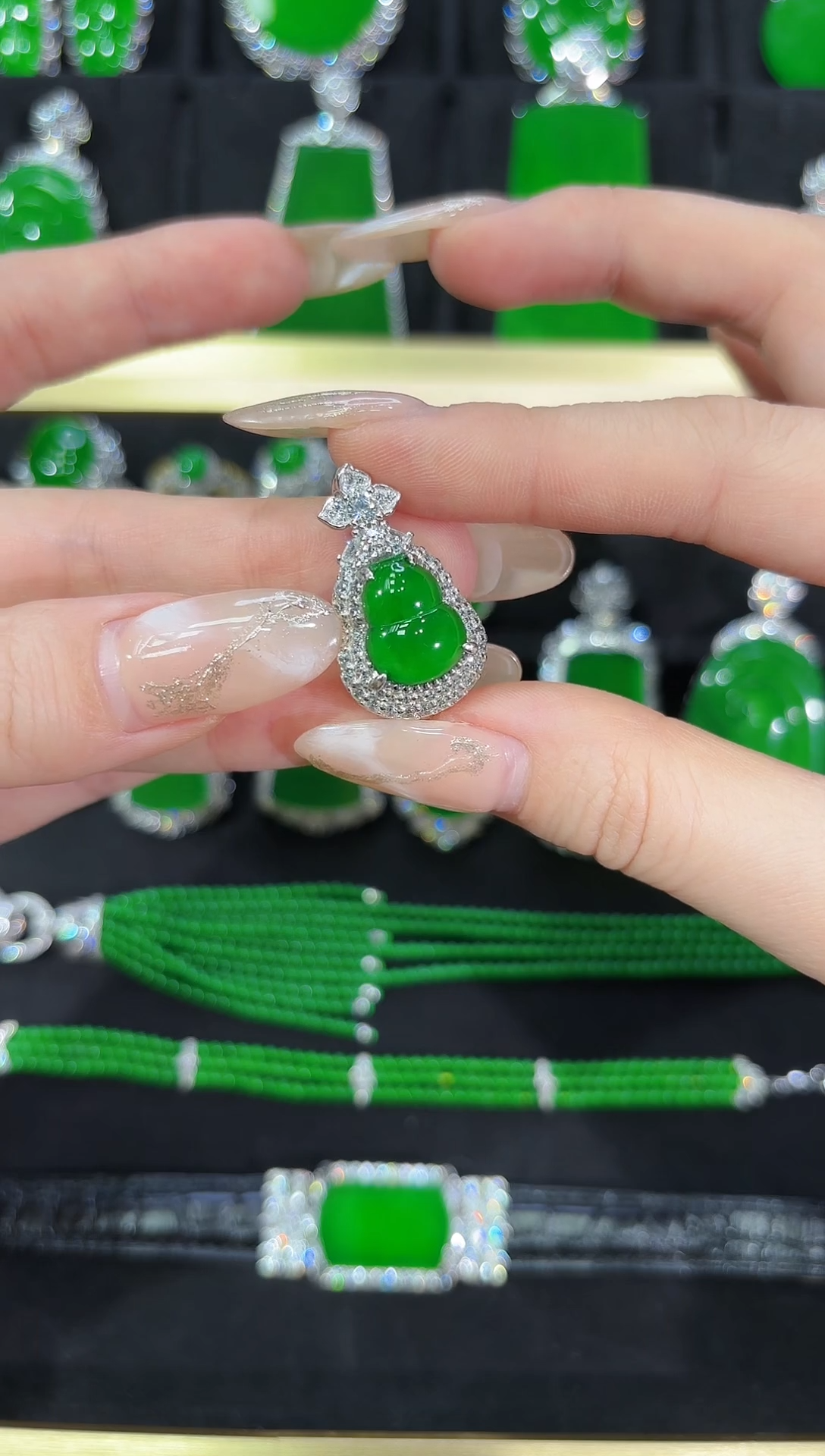 【闪购商品】翡翠银S925镶嵌颈饰葫芦天然A货翡翠