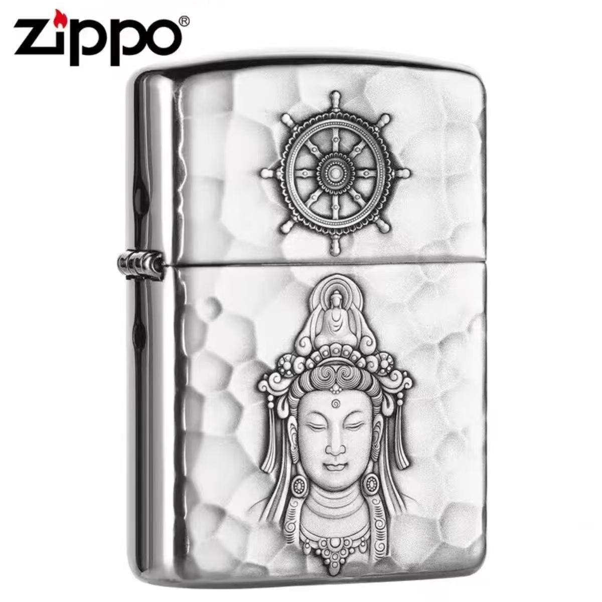 ZIPPO/之宝打火机观心步步生莲925银盔甲镶嵌创意男士礼物DYJ1