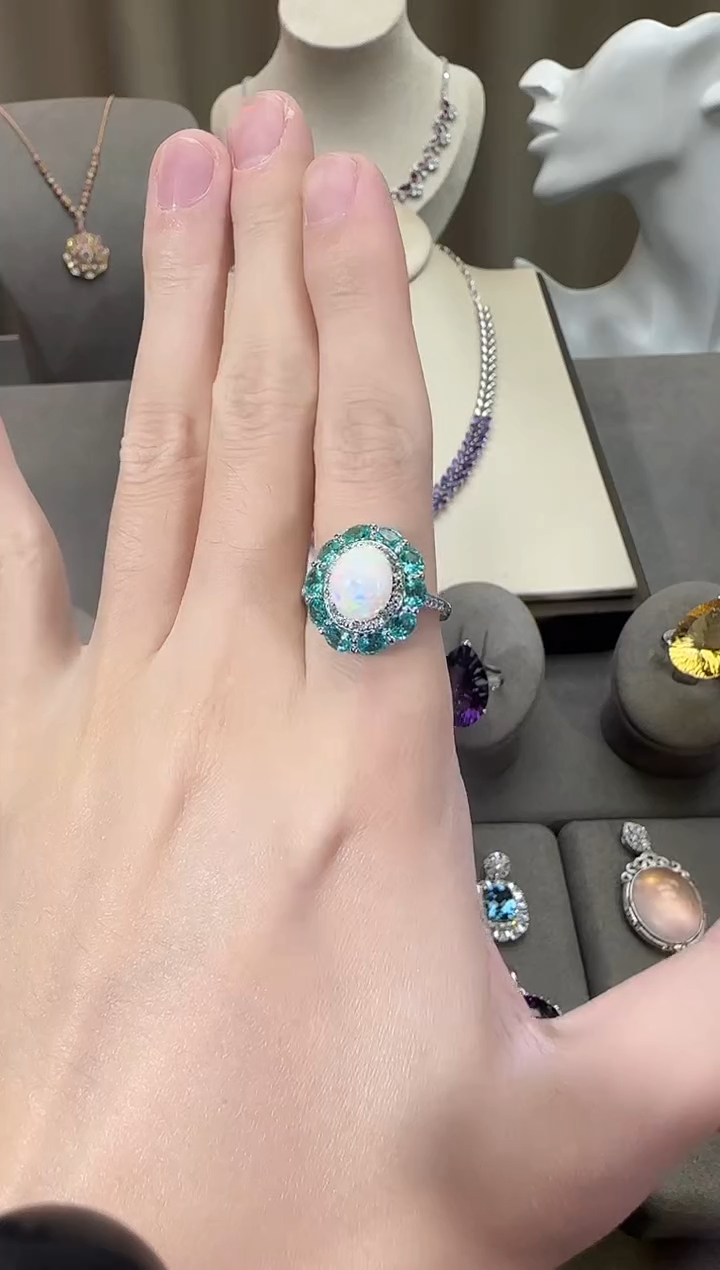 银S925镶嵌欧泊珠宝奇石10*12mm戒指高级款