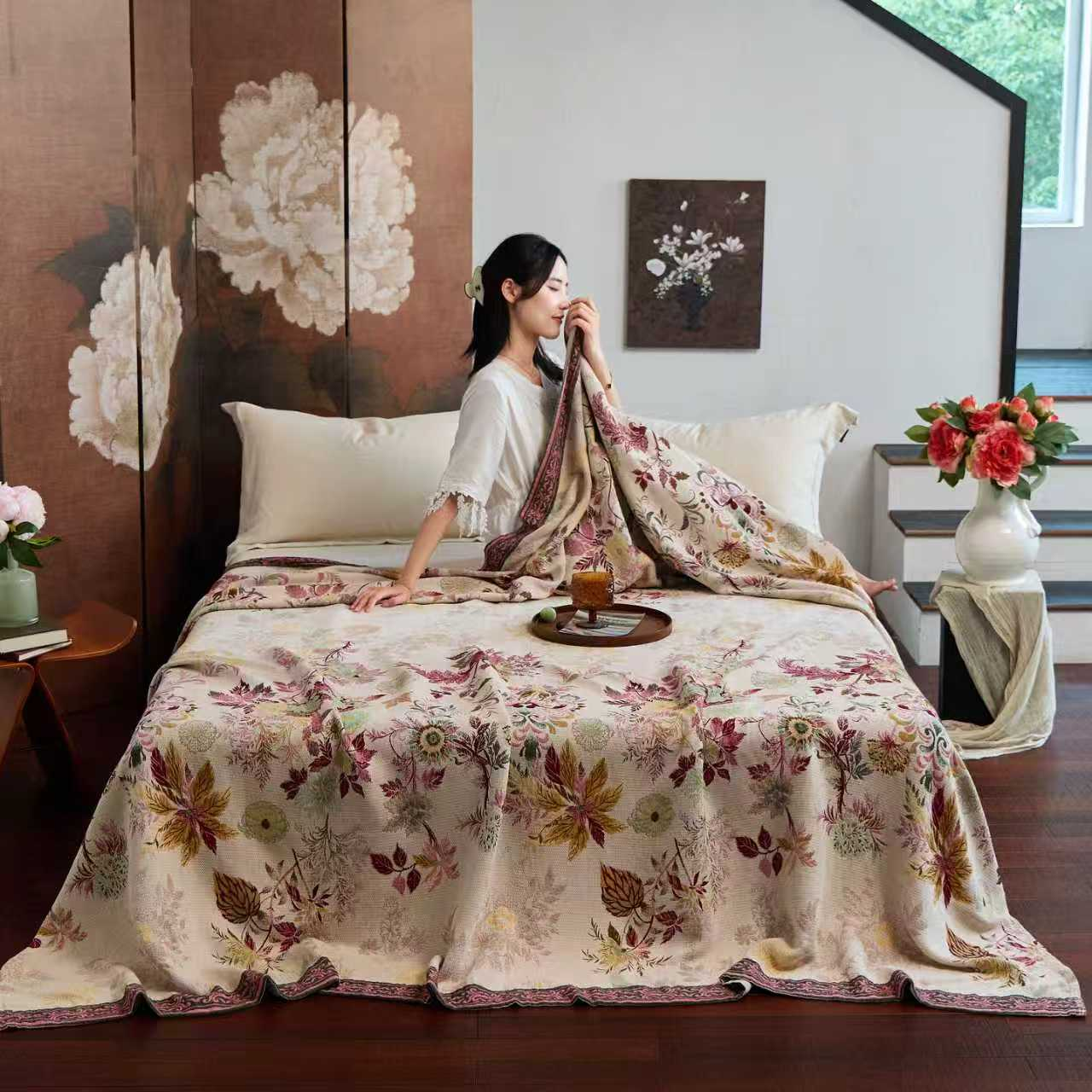 【国宾伴手礼】万物生长红 230*250 非遗文化重工提花汉锦毯