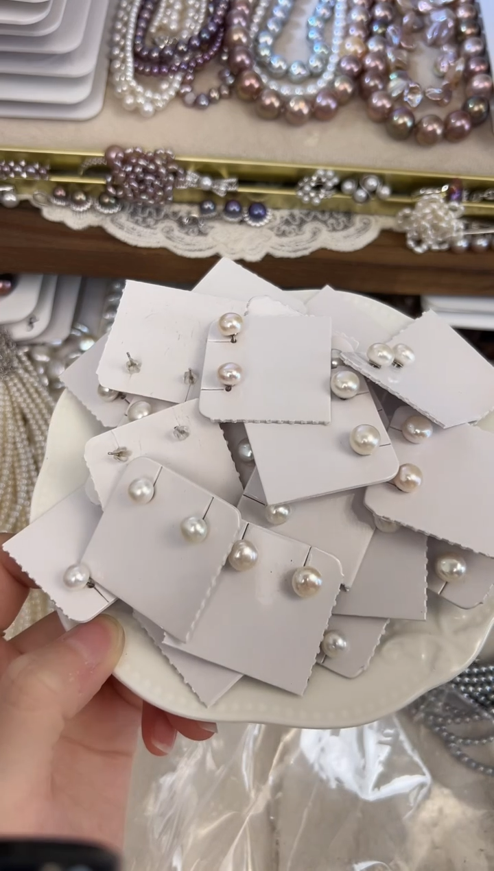 银S925镶嵌耳饰淡水珍珠7-8mm无核极光  发一对