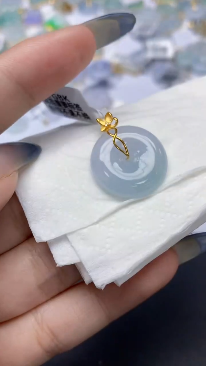 翡翠18K金镶嵌颈饰天然a货翡翠