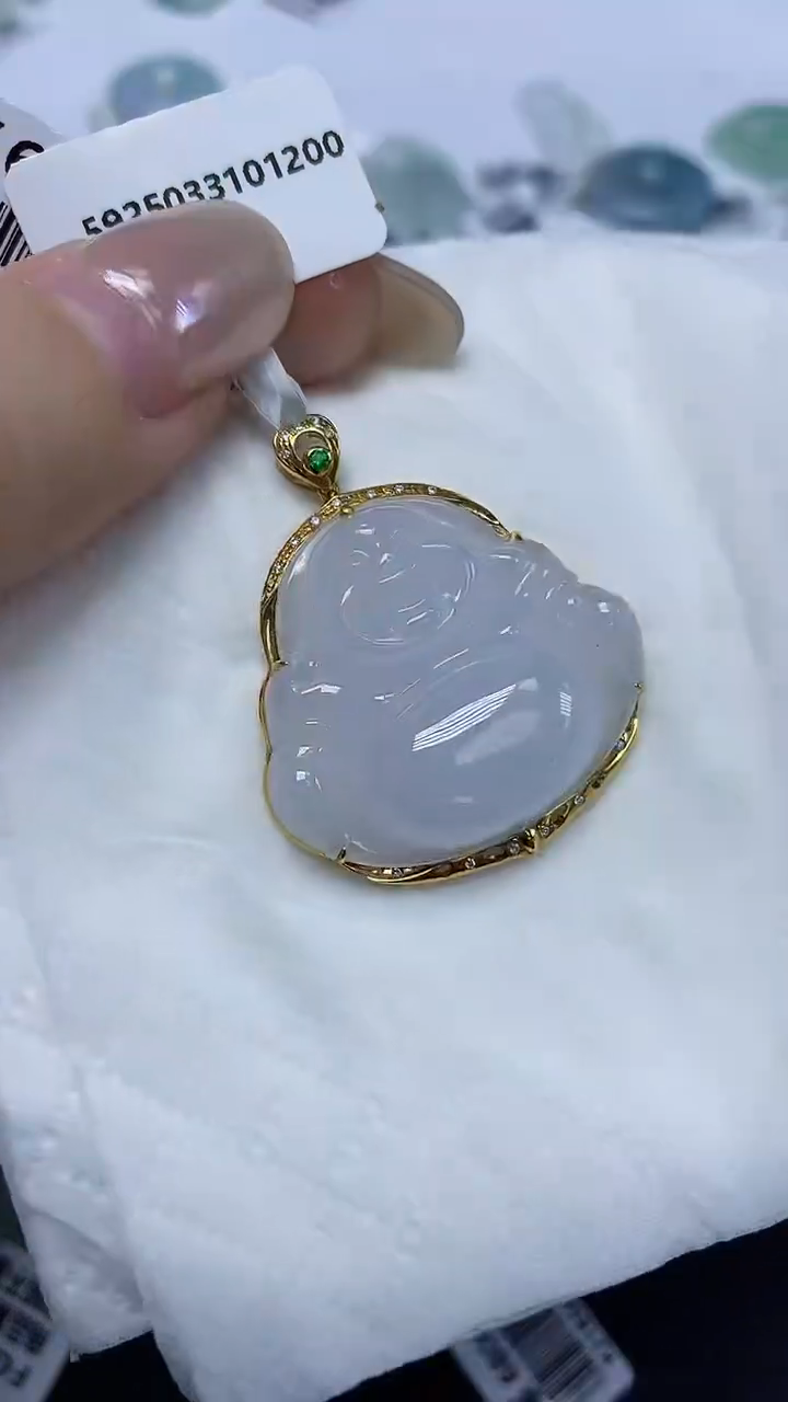 翡翠18K金镶嵌颈饰天然缅甸翡翠A货