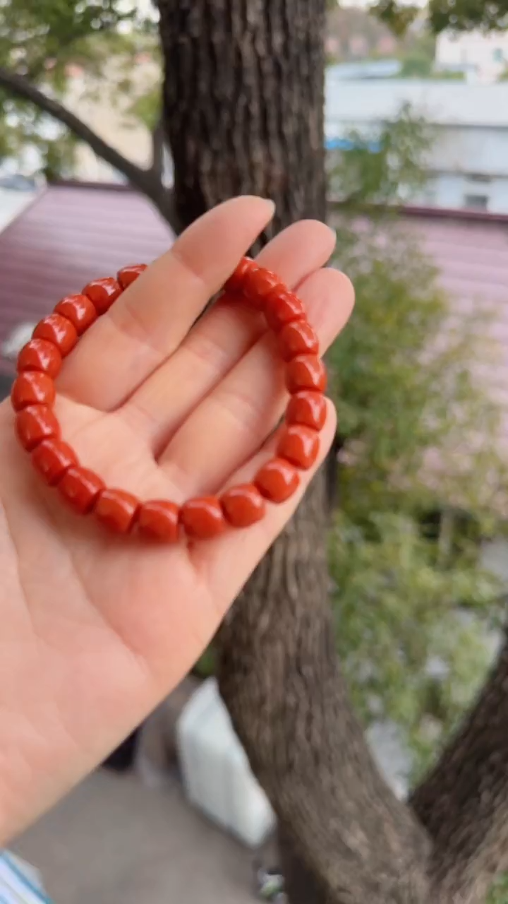 未镶嵌多样性发一件南红玛瑙【高货】柿锦红9mm保山直切单圈 