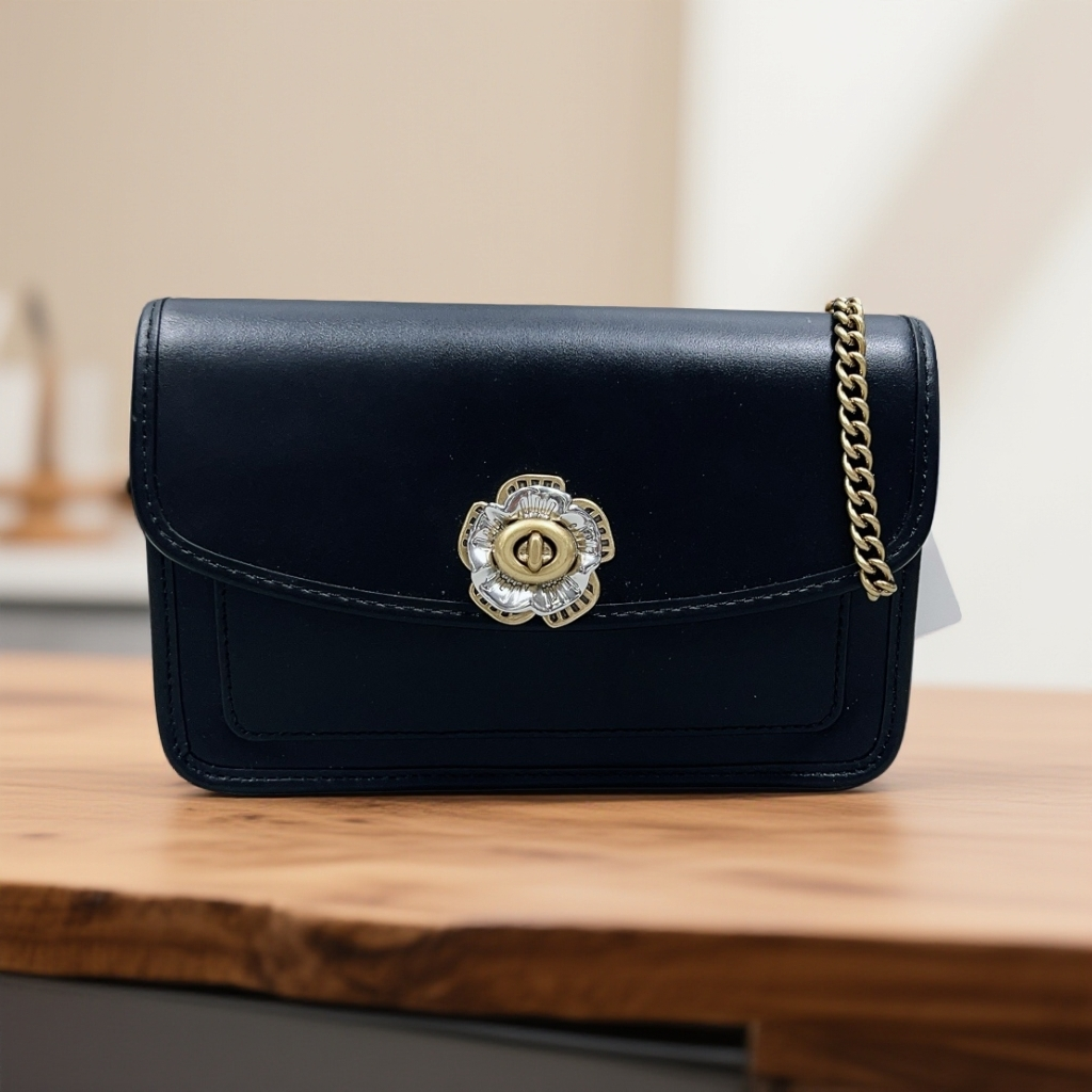 95新 COACH/蔻驰   黑色山茶花链条包 1883 5145 